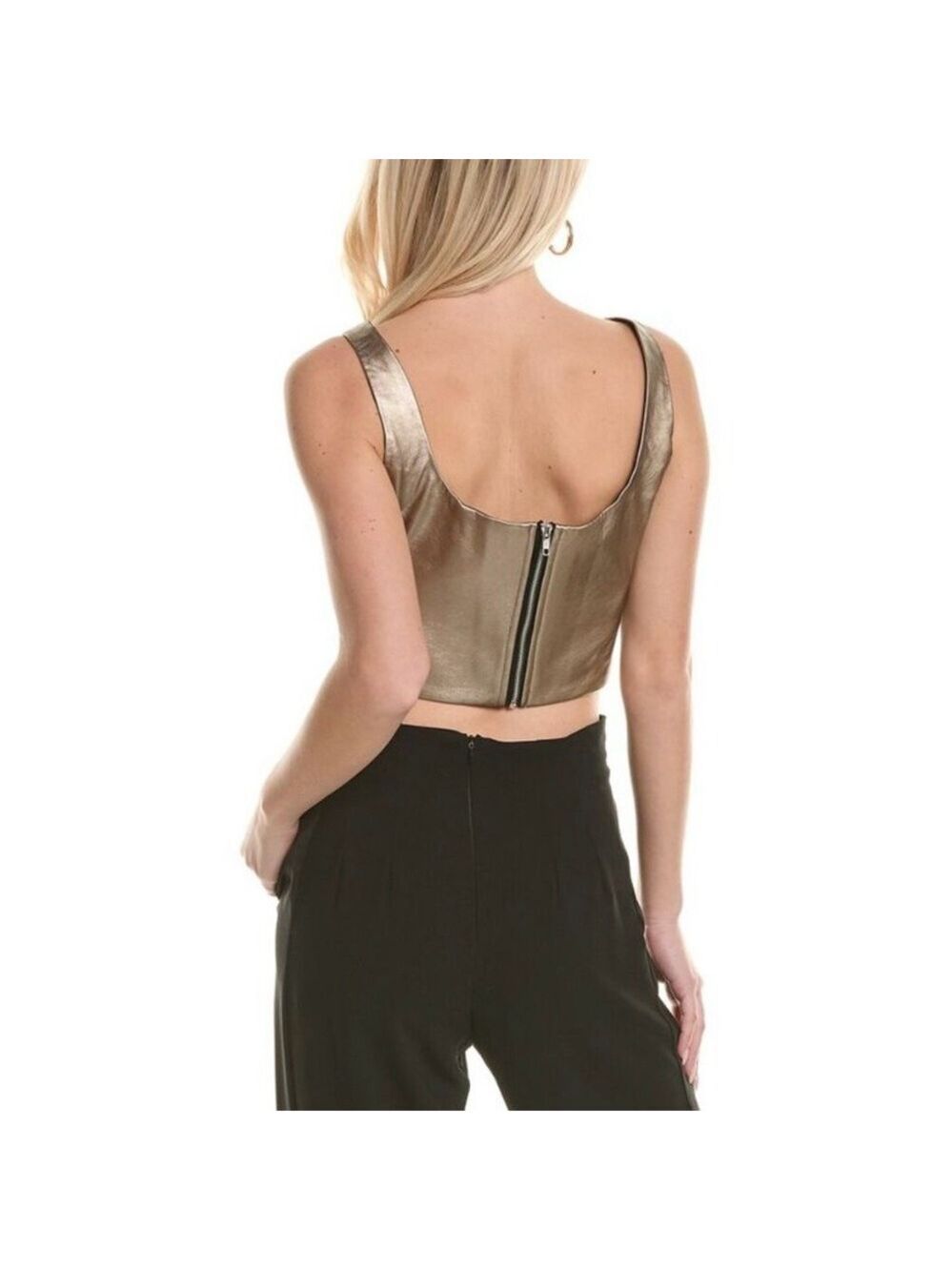 BCBGeneration Bronze Gold Square Neck Cropped Pleather Bralette Tank Top - Picture 4 of 7